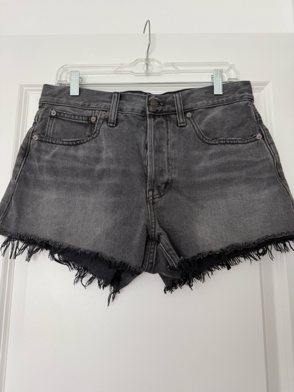 Madewell Washed Charcoal High-Rise Frayed Hem Jean Shorts